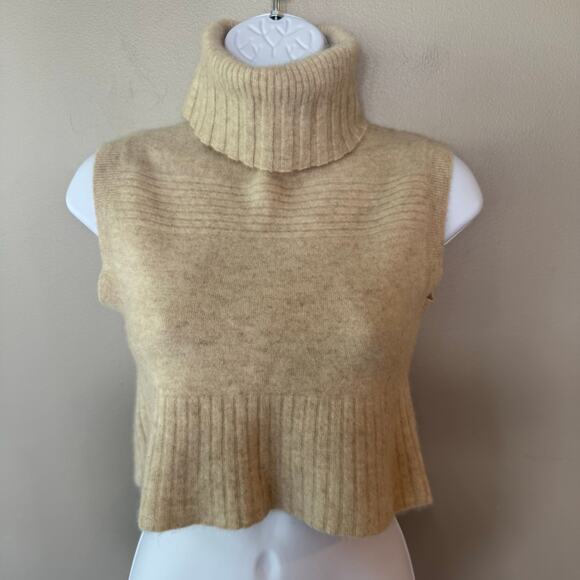 Maison de Papillon Mongolian Cashmere Crop Turtleneck Sweater Sleeveless CreamXS - Picture 4 of 15
